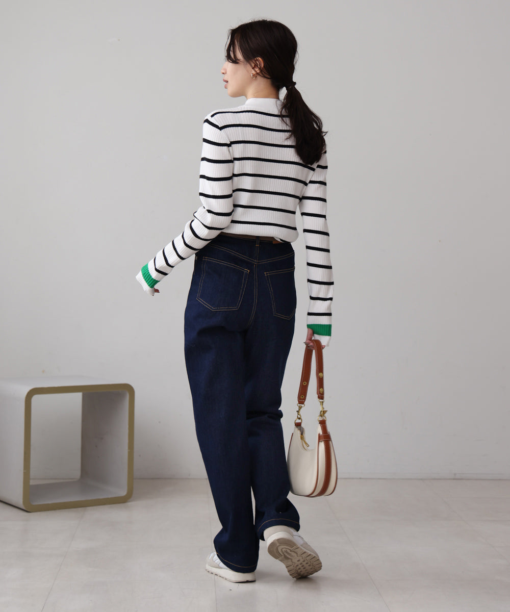 袖ラインベーシックリブニット