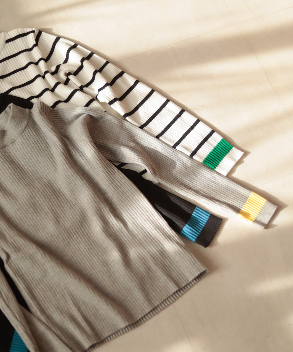 袖ラインベーシックリブニット