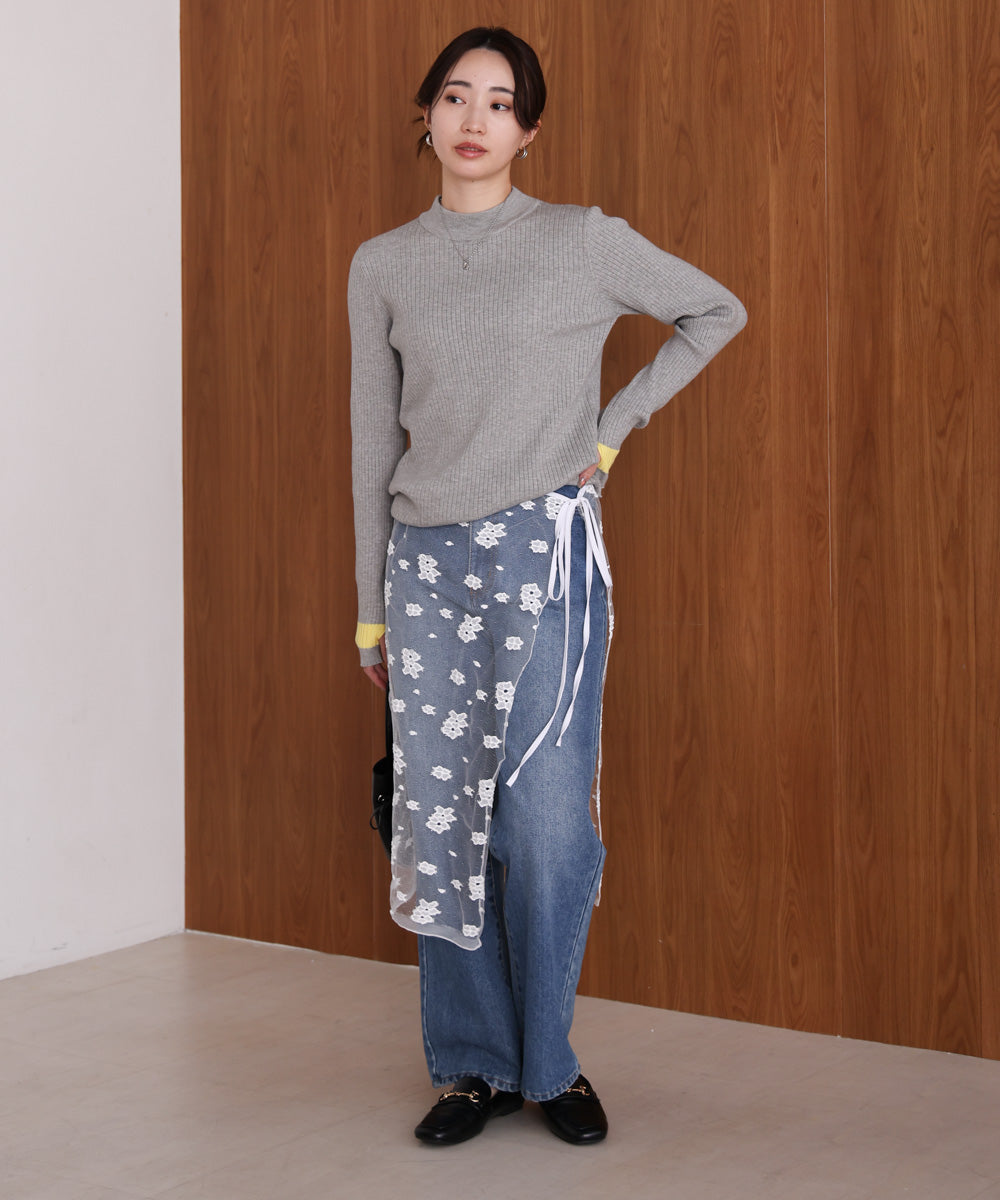 袖ラインベーシックリブニット