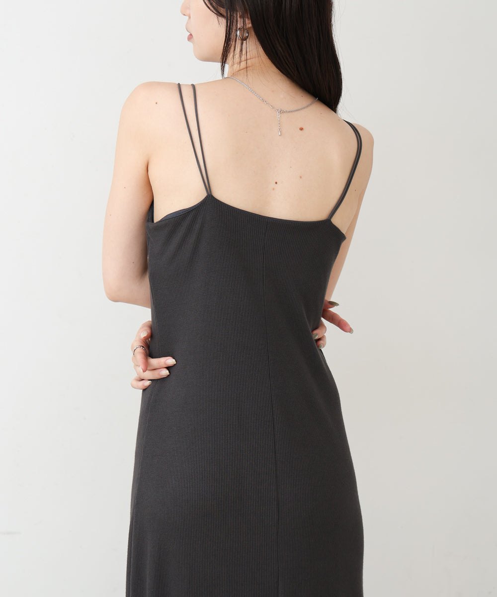 【低身長さん向けサイズあり】ラメカットソーカップ付きキャミワンピース