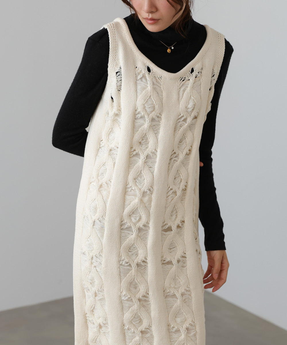 【S・Mサイズ展開】ミックス編みニットワンピース