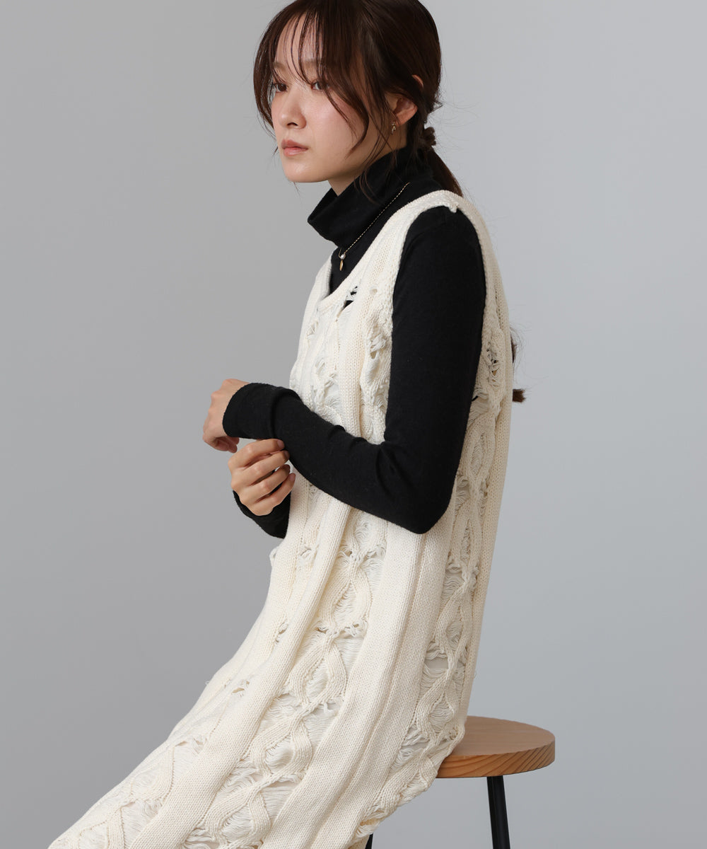 【S・Mサイズ展開】ミックス編みニットワンピース