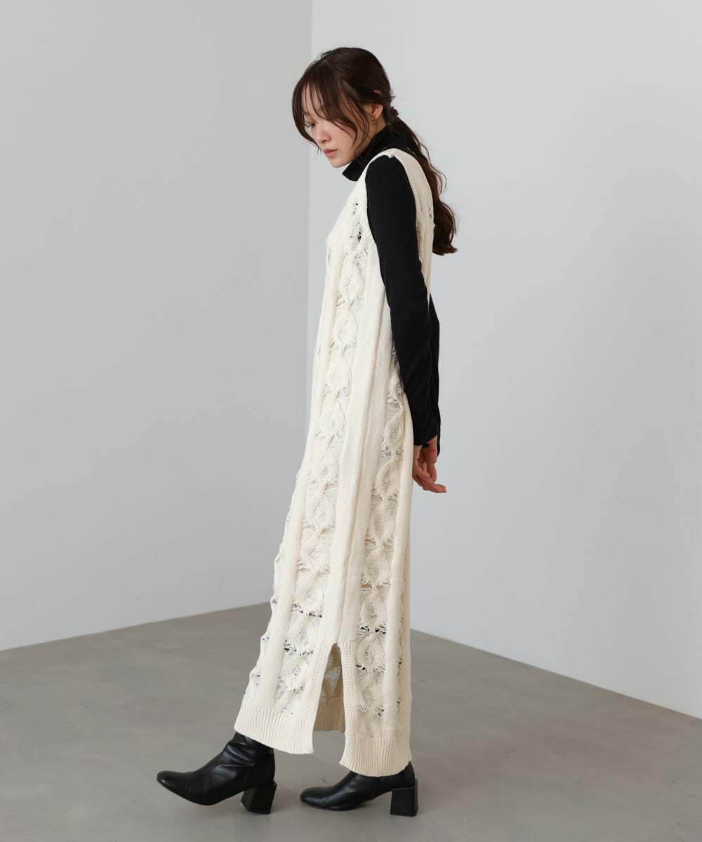 【S・Mサイズ展開】ミックス編みニットワンピース