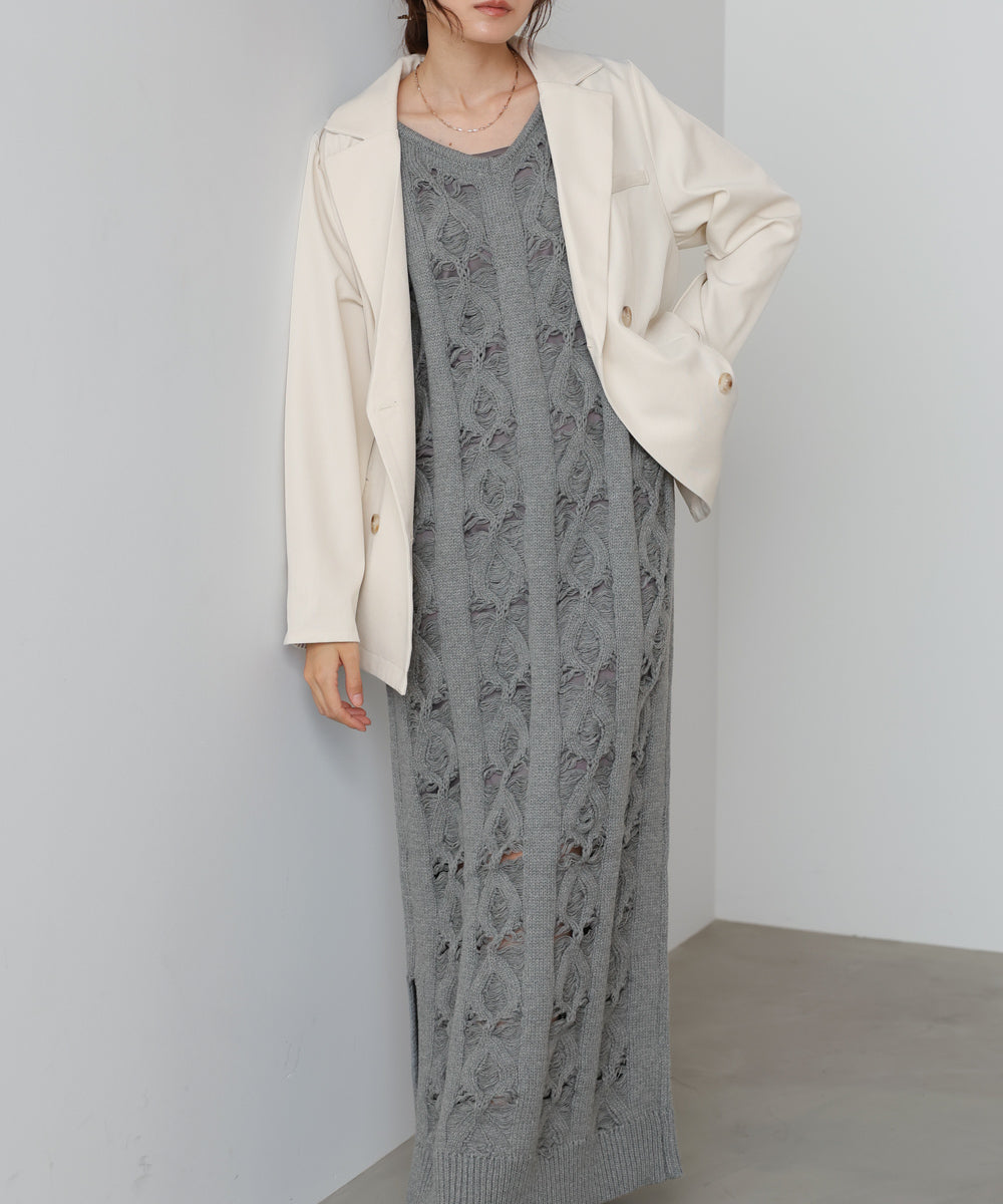 【S・Mサイズ展開】ミックス編みニットワンピース