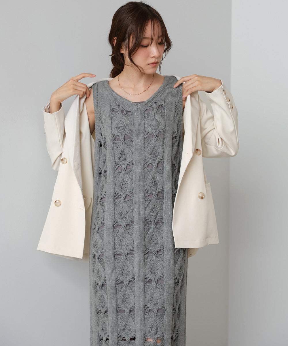 【S・Mサイズ展開】ミックス編みニットワンピース