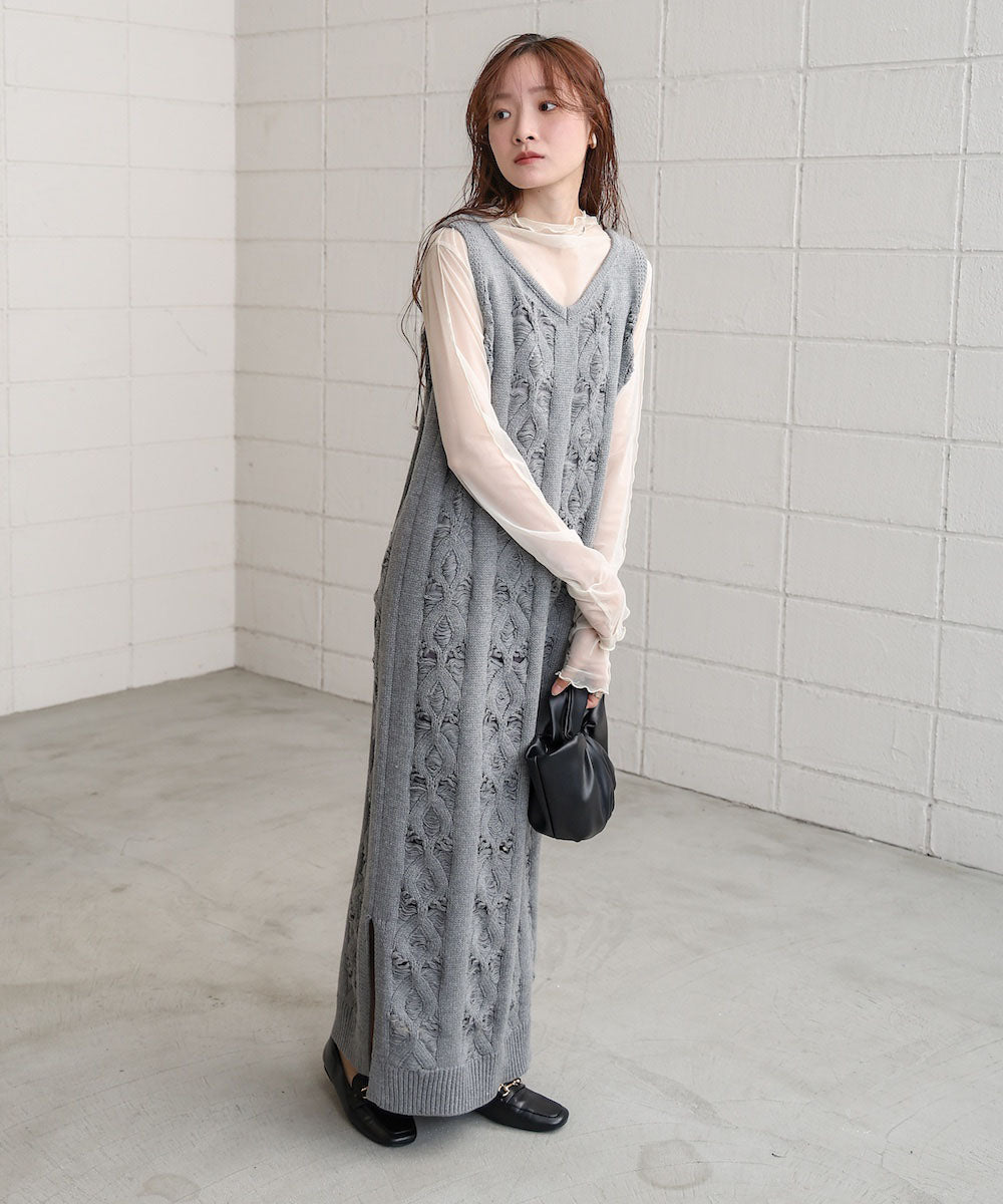 【S・Mサイズ展開】ミックス編みニットワンピース