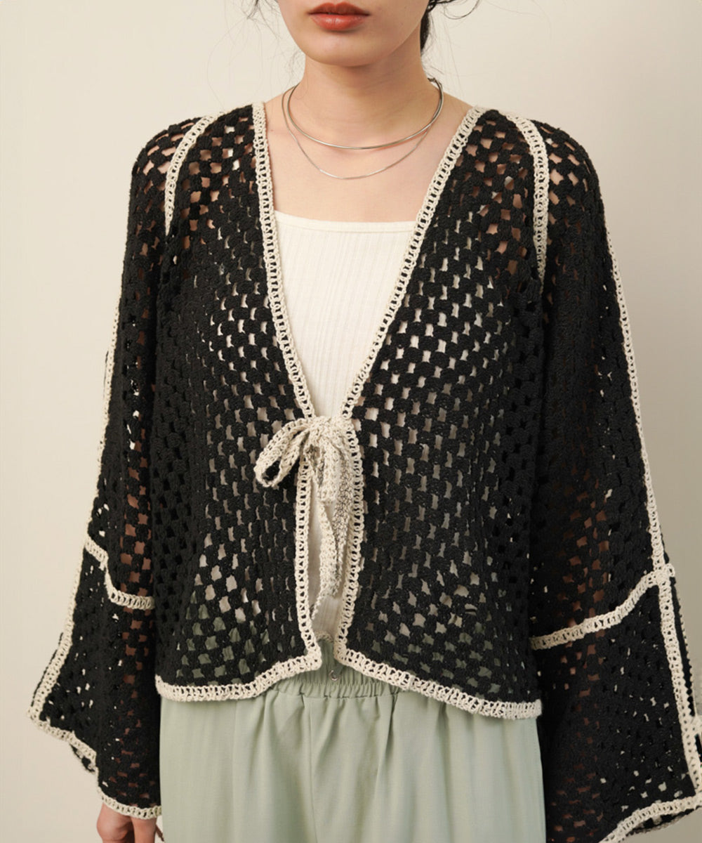 クロシェショートカーディガン