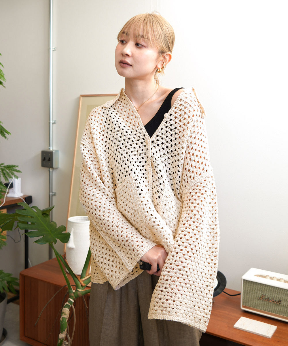 クロシェシャツカラートップス