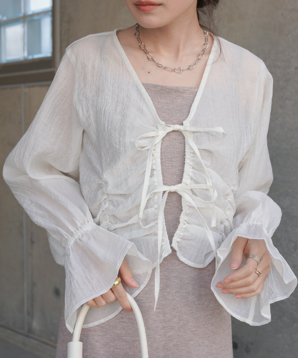 ギャザーキャンディースリーブブラウス