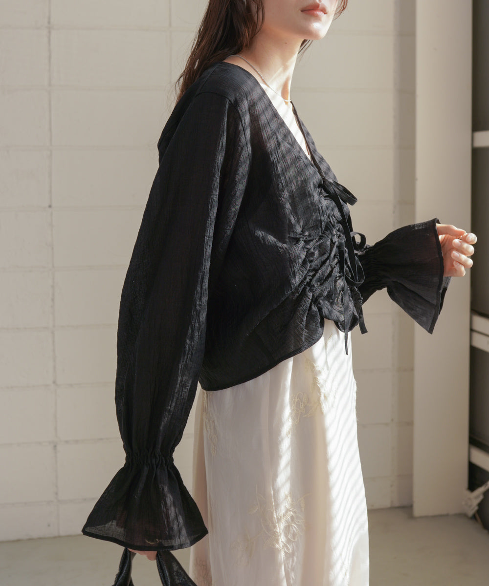 ギャザーキャンディースリーブブラウス