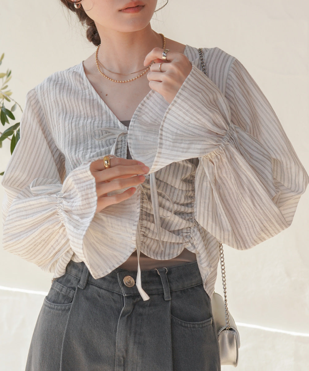 ギャザーキャンディースリーブブラウス