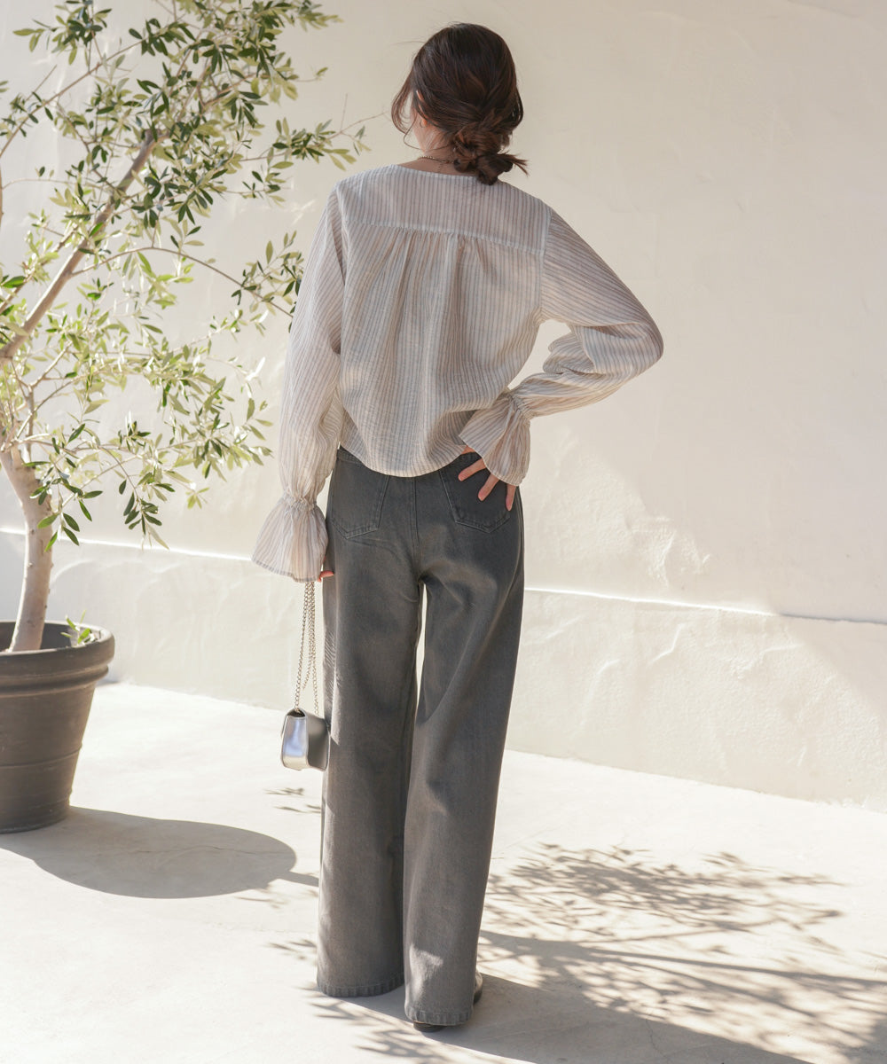 ギャザーキャンディースリーブブラウス