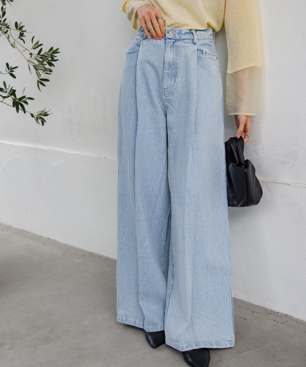 【S・M・Lサイズ展開】タック入りデニムパンツ