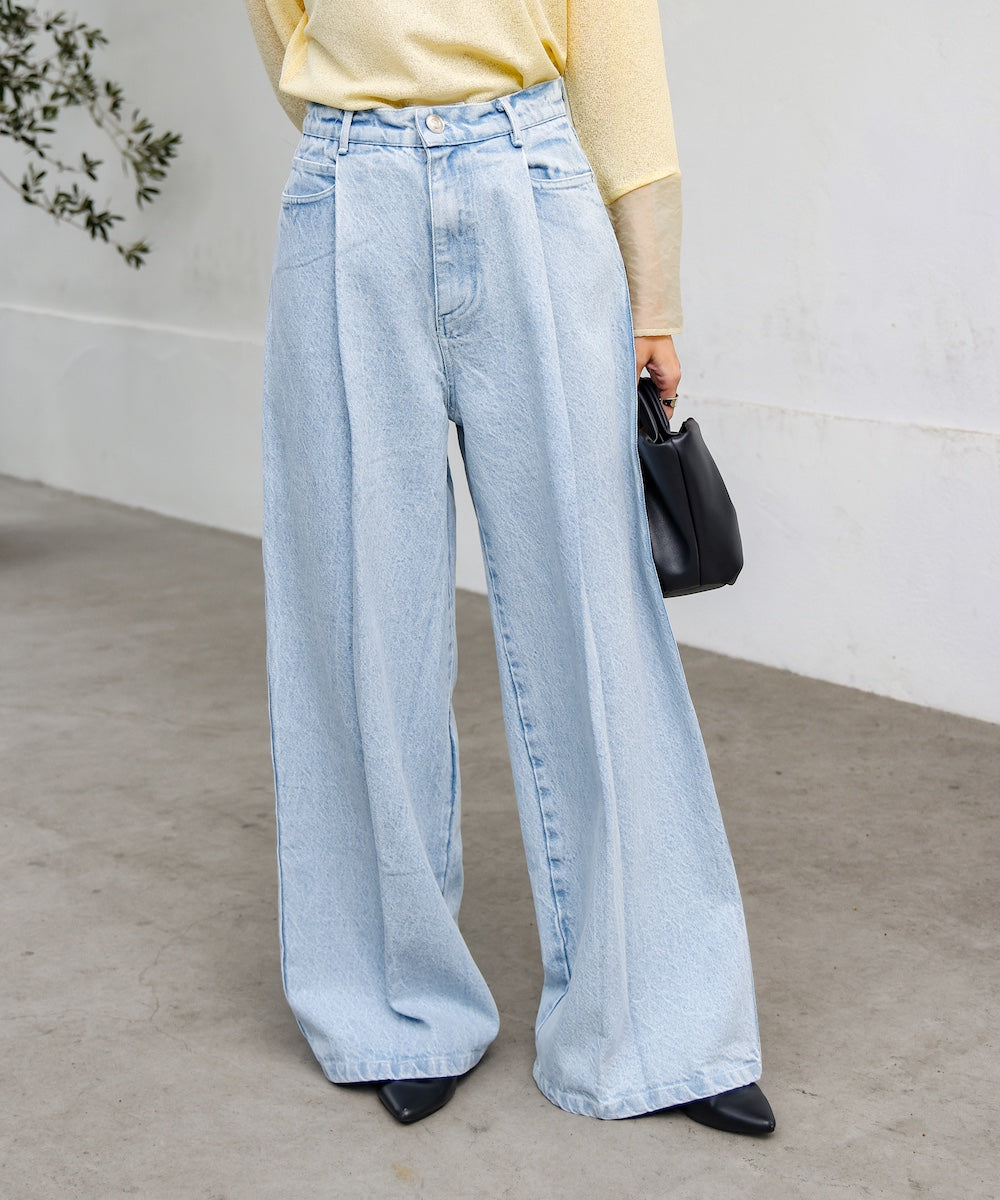 【S・M・Lサイズ展開】タック入りデニムパンツ