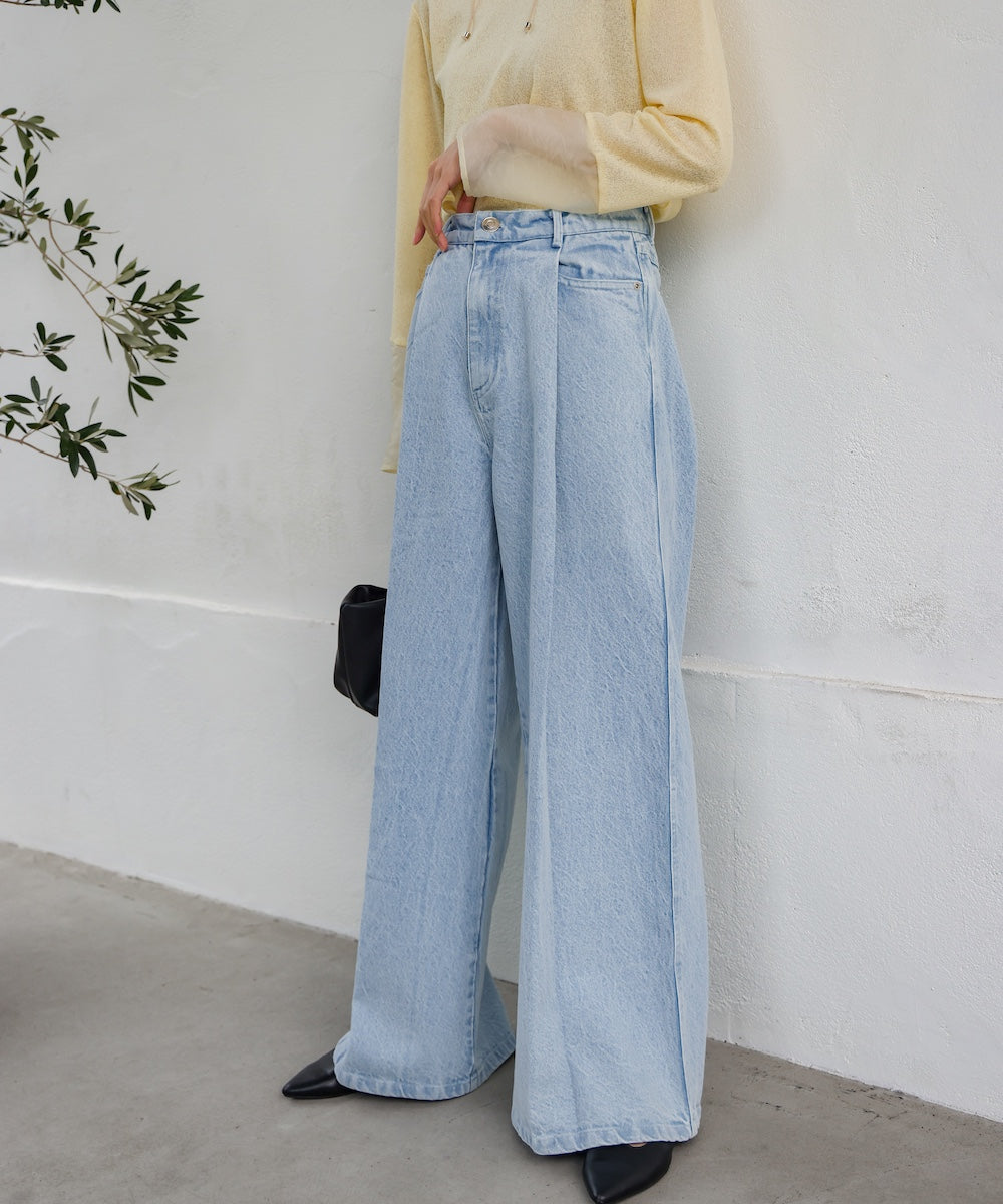 【S・M・Lサイズ展開】タック入りデニムパンツ