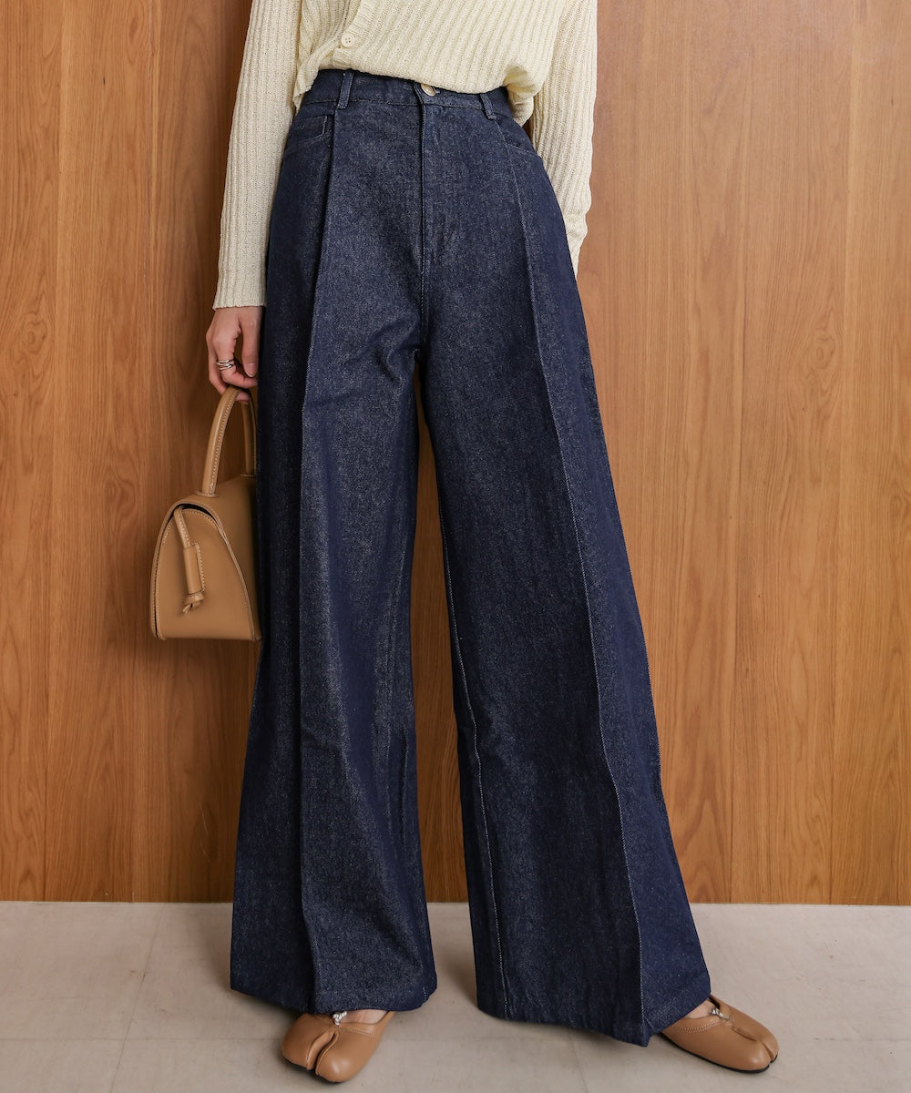 【S・M・Lサイズ展開】タック入りデニムパンツ