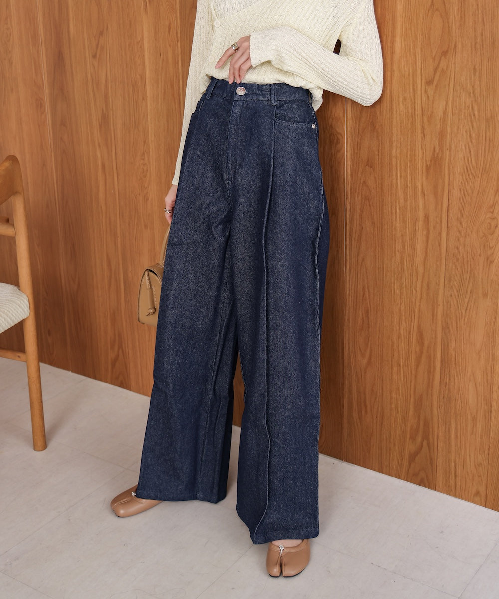 【S・M・Lサイズ展開】タック入りデニムパンツ