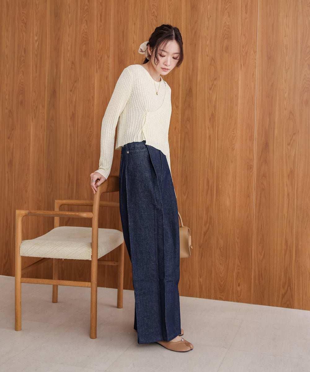 【S・M・Lサイズ展開】タック入りデニムパンツ