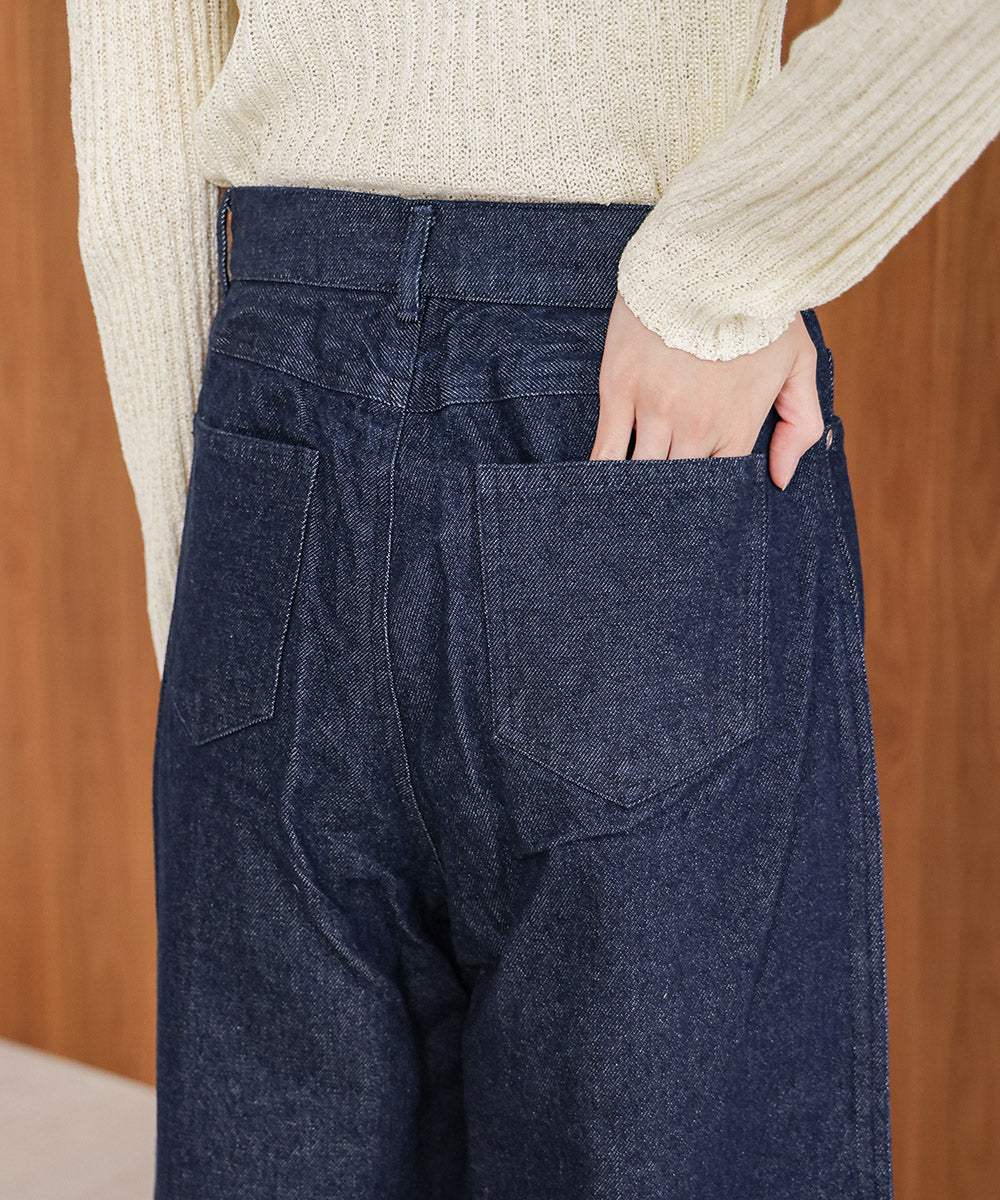 【S・M・Lサイズ展開】タック入りデニムパンツ