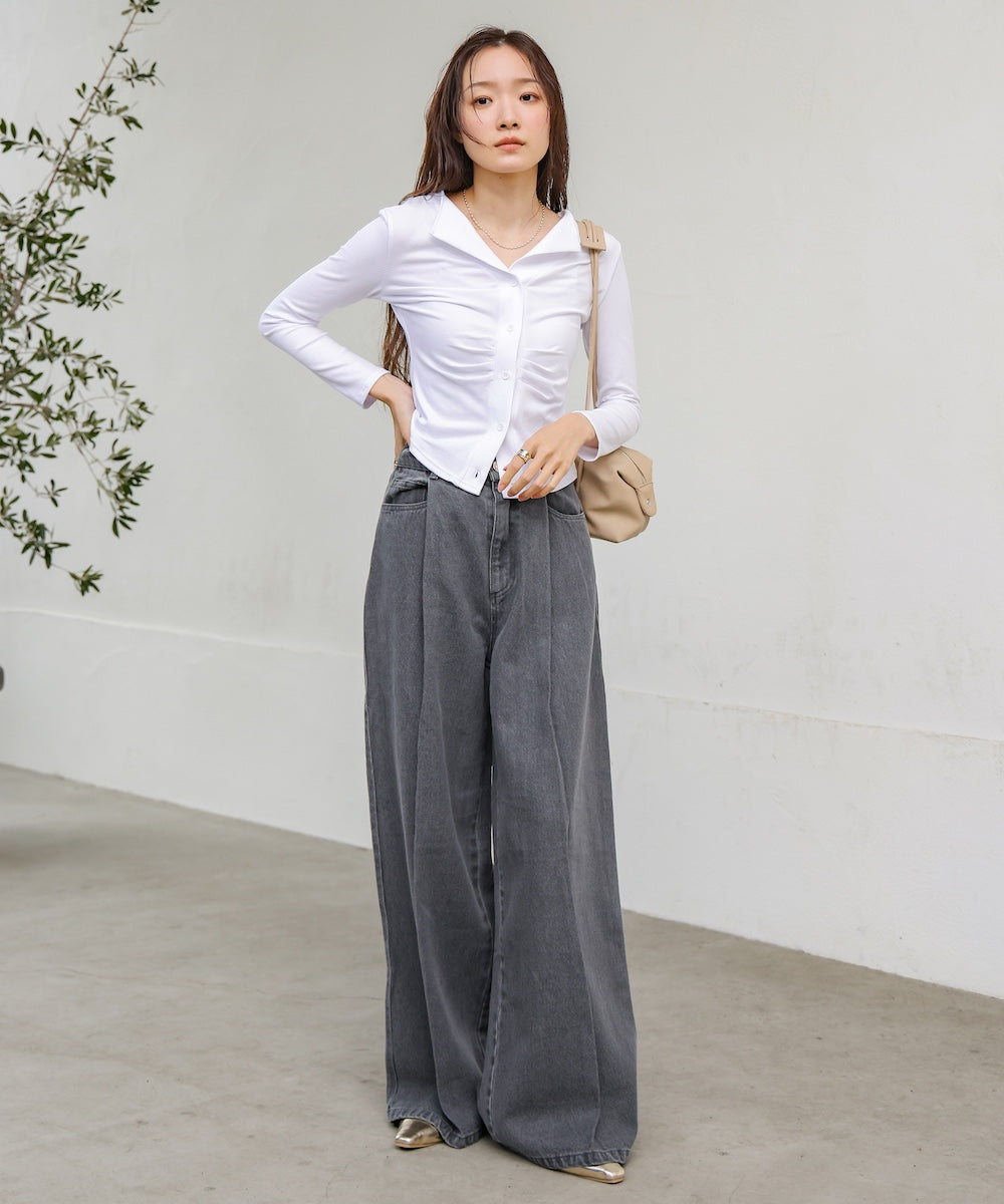 【S・M・Lサイズ展開】タック入りデニムパンツ