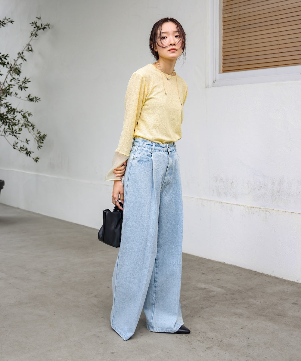 【S・M・Lサイズ展開】タック入りデニムパンツ