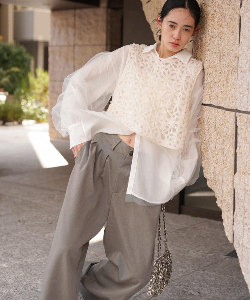 【S・Mサイズ展開】フロントタックワイドパンツ