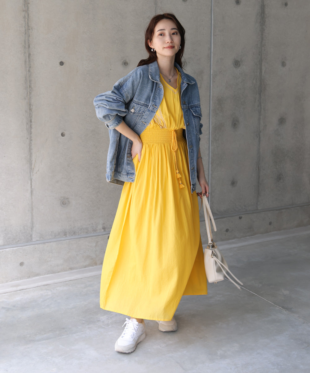 【S・Mサイズ展開】フロント刺繍ウエストシャーリングワンピース