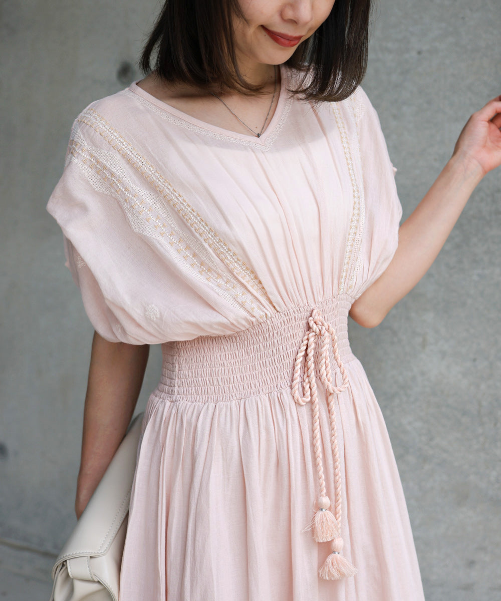 フロント刺繍ウエストシャーリングワンピース