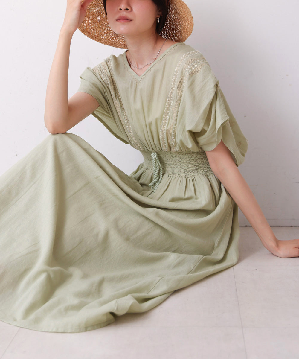 【S・Mサイズ展開】フロント刺繍ウエストシャーリングワンピース