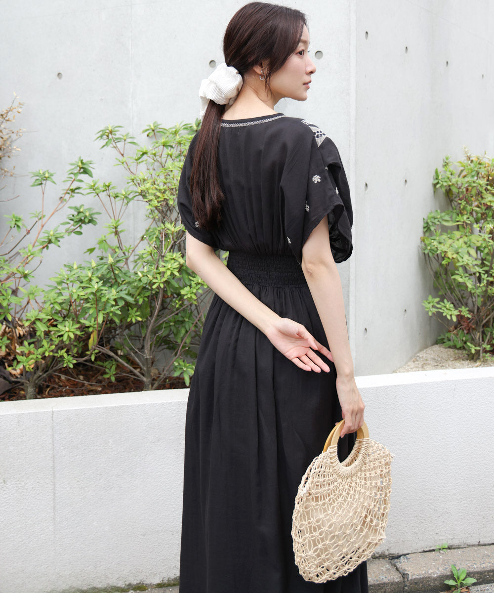 【S・Mサイズ展開】フロント刺繍ウエストシャーリングワンピース
