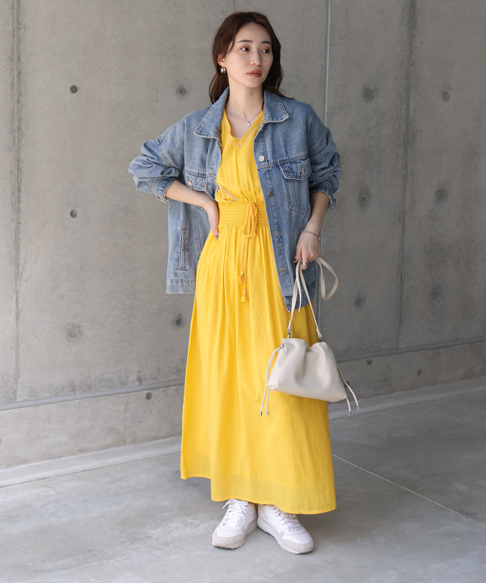 【S・Mサイズ展開】フロント刺繍ウエストシャーリングワンピース