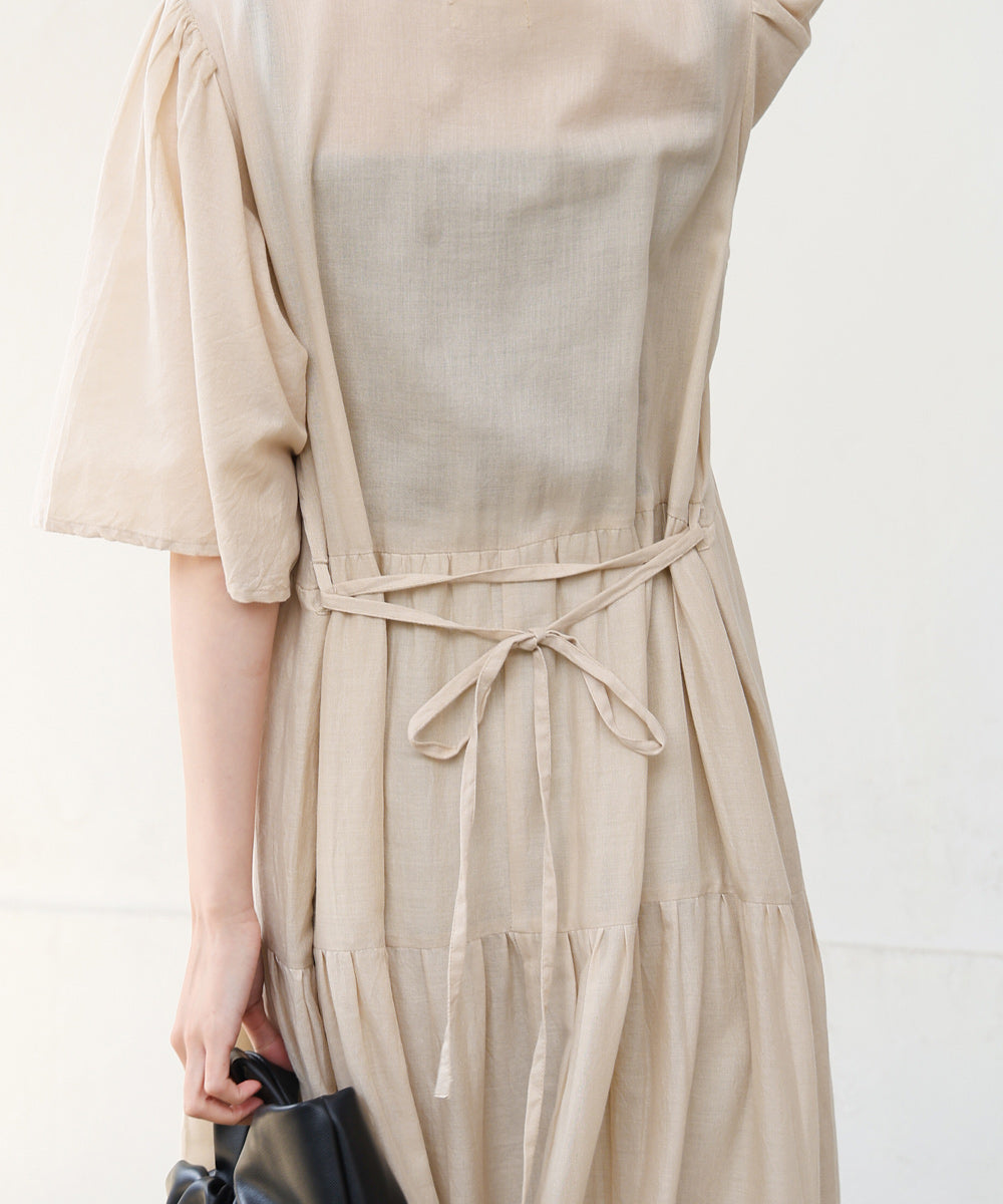 【S・Mサイズ展開】袖フレア-ティアード刺繍ワンピース