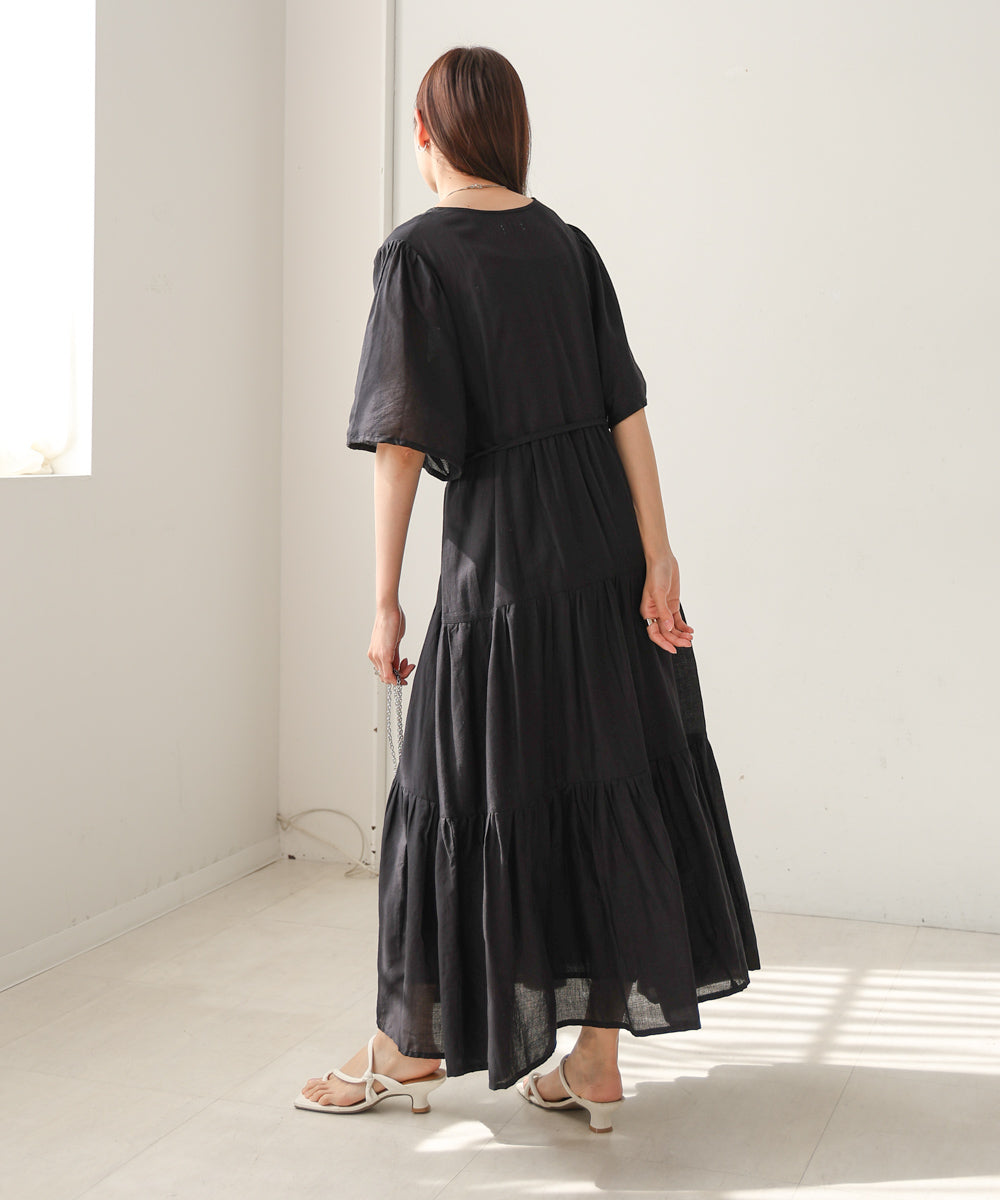 【S・Mサイズ展開】袖フレア-ティアード刺繍ワンピース