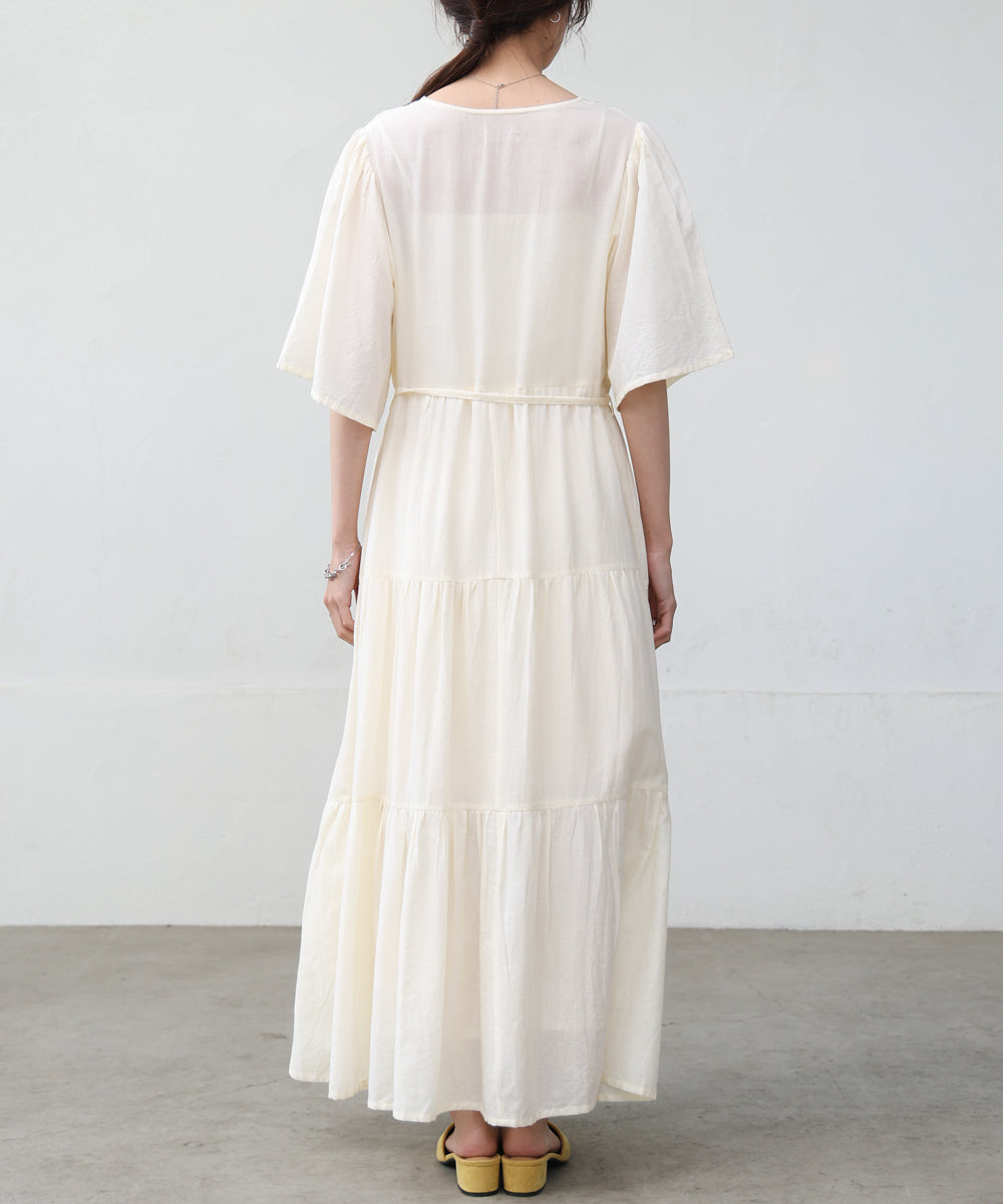 【S・Mサイズ展開】袖フレア-ティアード刺繍ワンピース