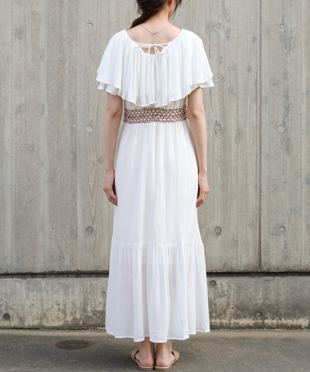 レーヨンクレープスモッキングワンピース
