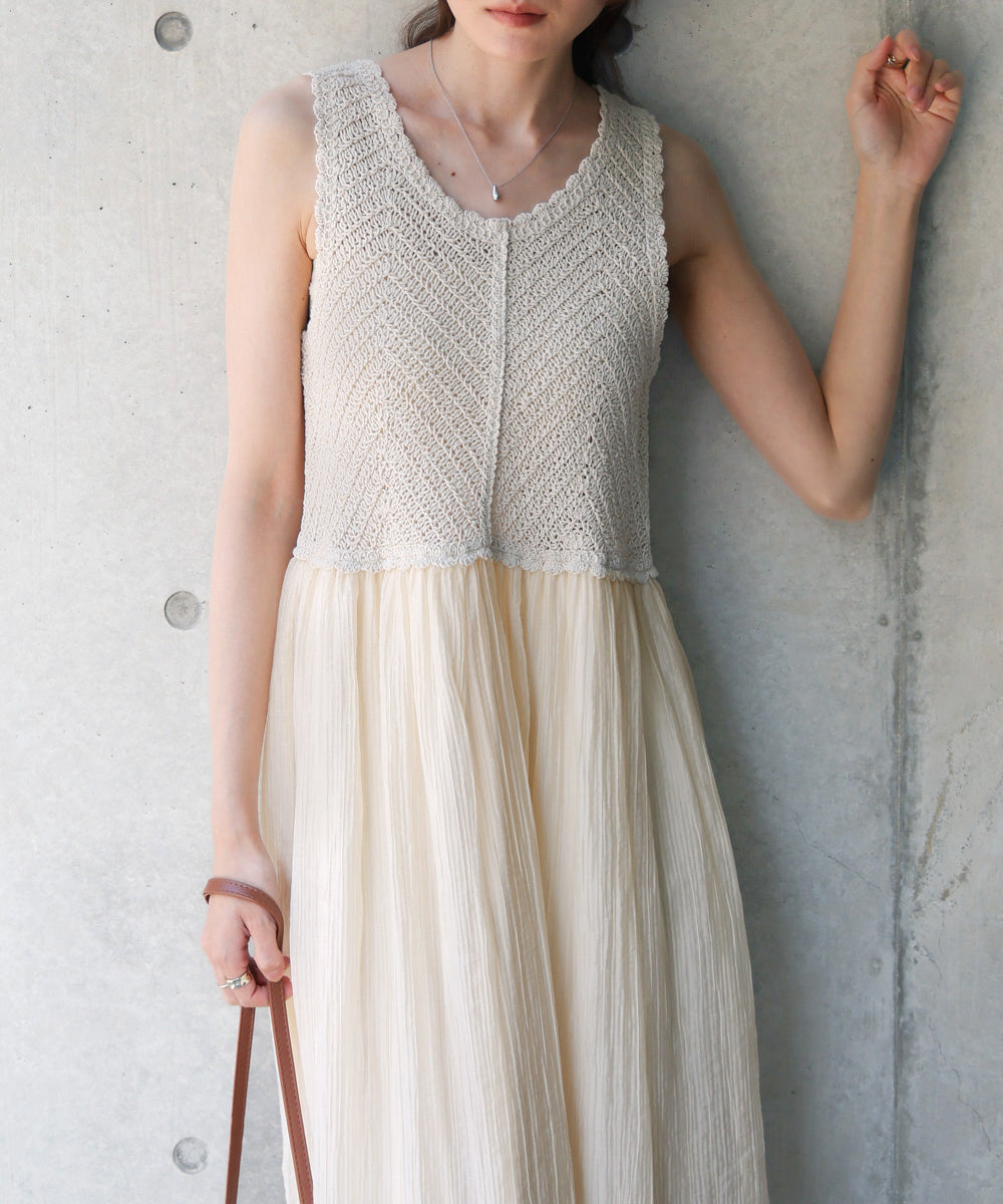 【S・M・Lサイズ展開】クロシェコンビキャミワンピース