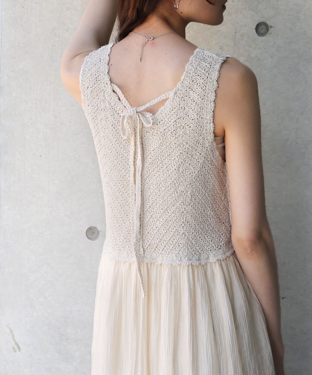 【S・M・Lサイズ展開】クロシェコンビキャミワンピース