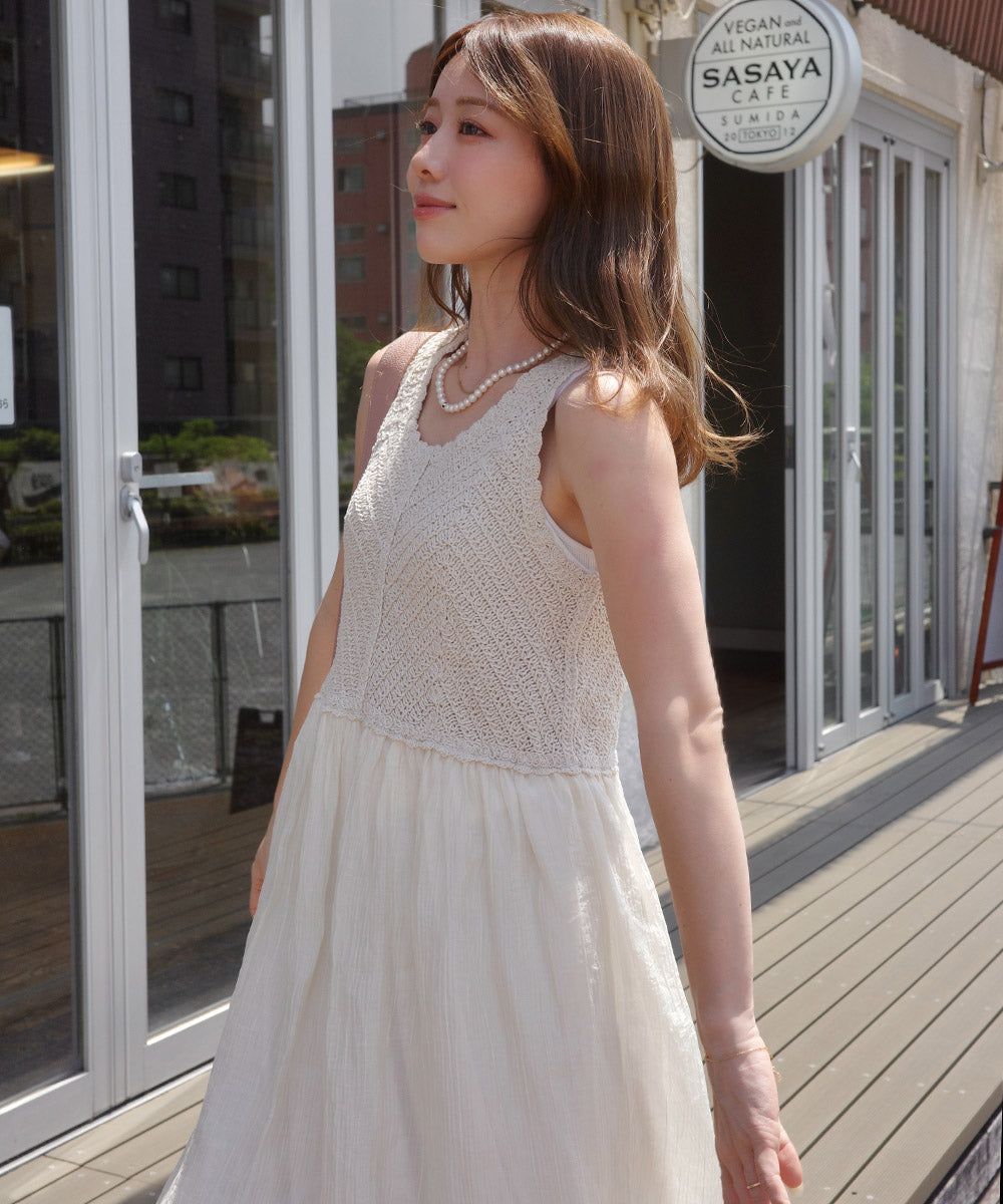 【S・M・Lサイズ展開】クロシェコンビキャミワンピース