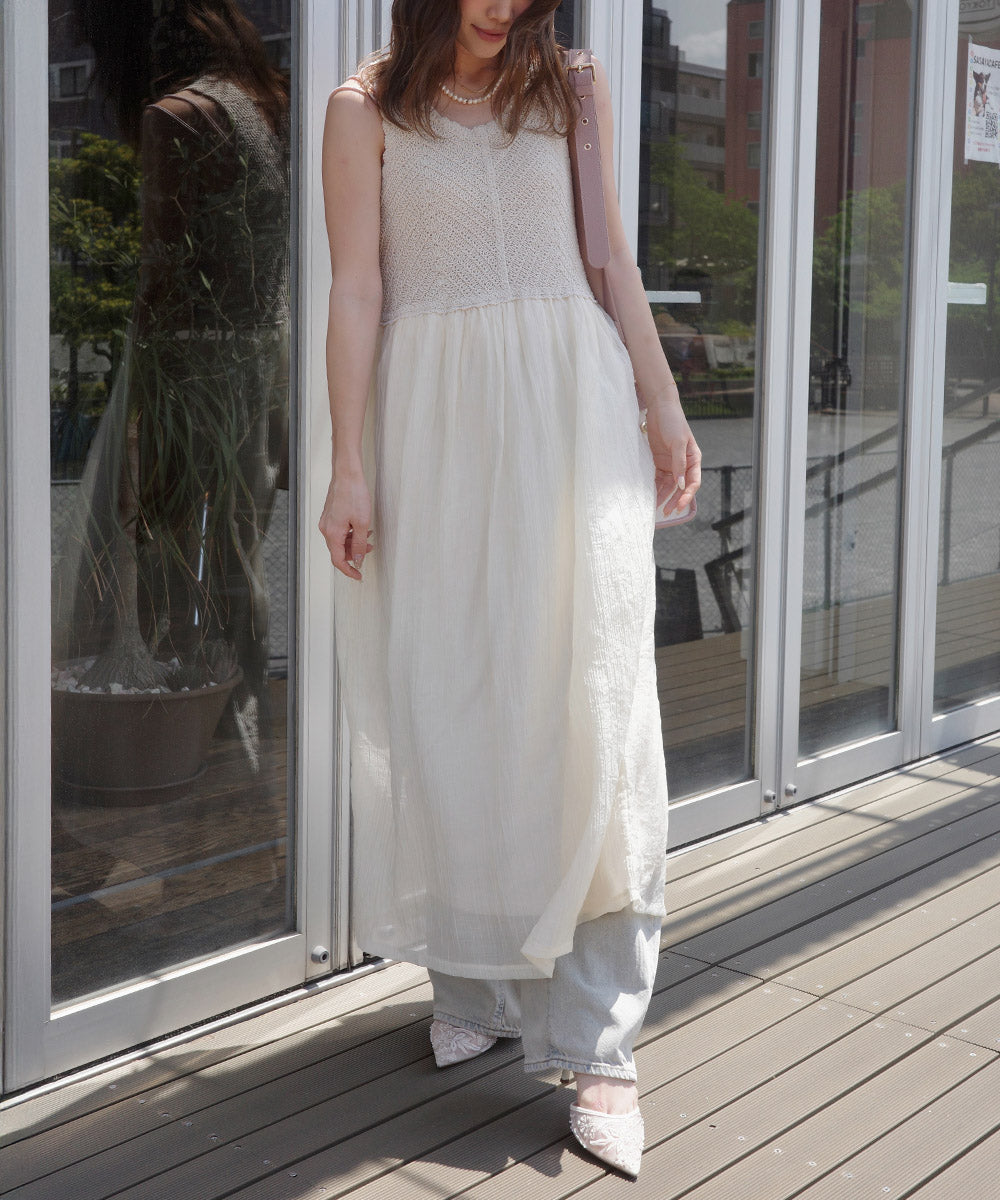 【S・M・Lサイズ展開】クロシェコンビキャミワンピース