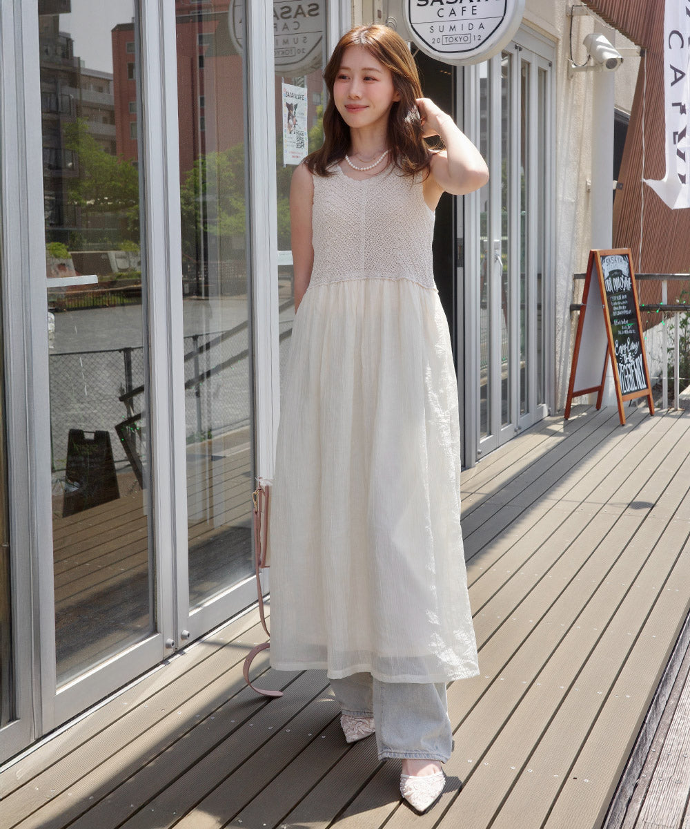 【S・M・Lサイズ展開】クロシェコンビキャミワンピース