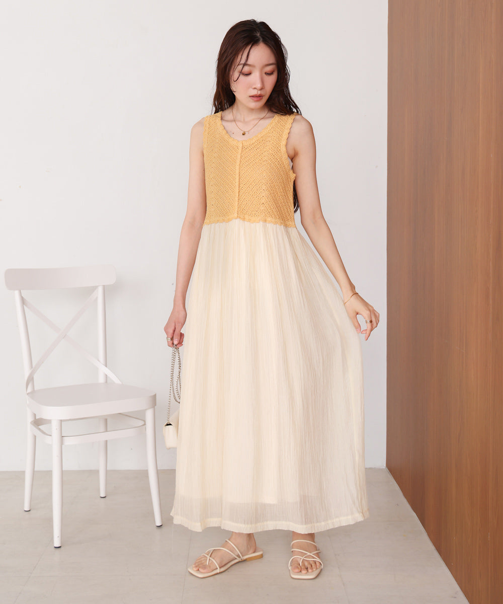 【S・M・Lサイズ展開】クロシェコンビキャミワンピース