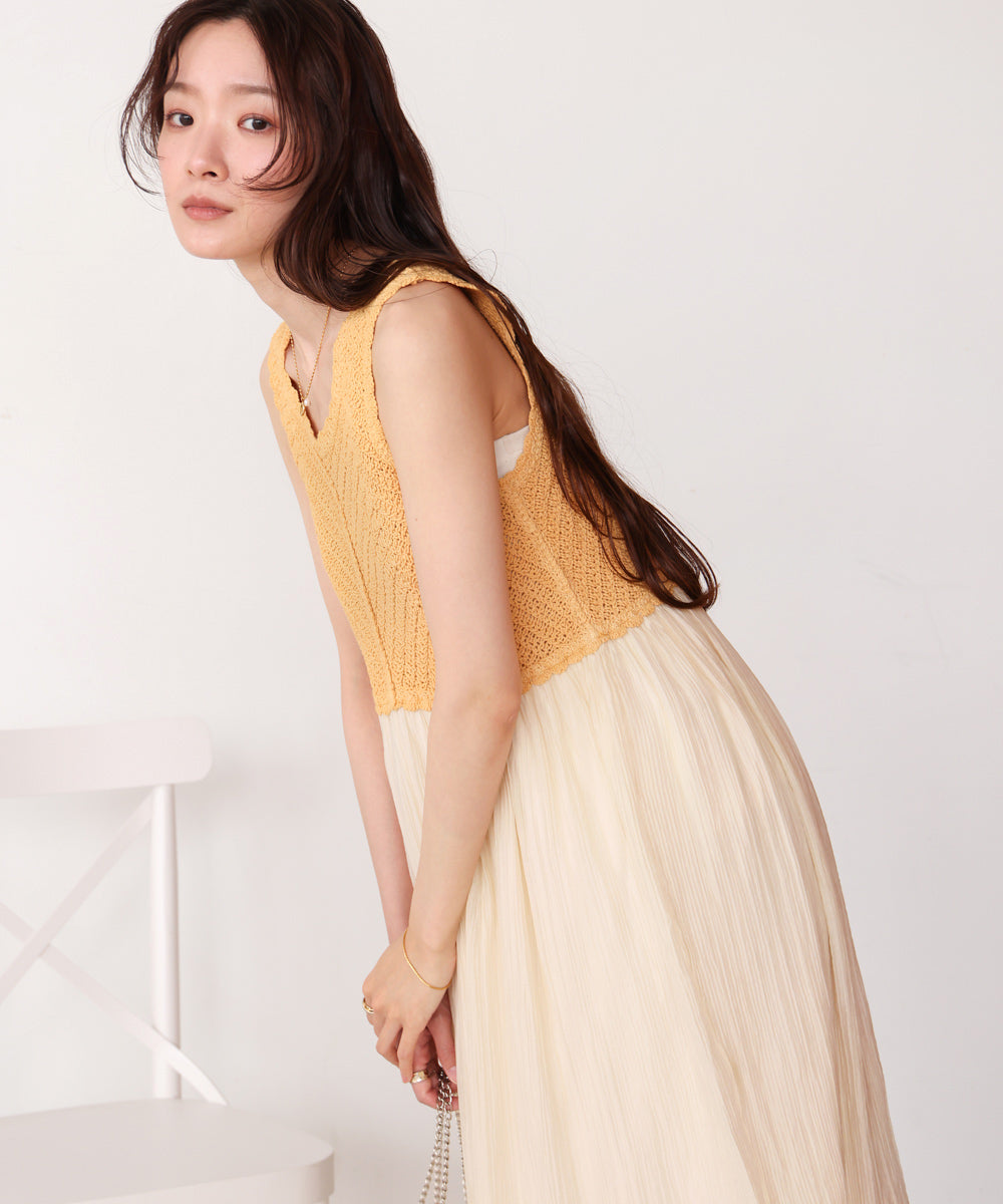 【S・M・Lサイズ展開】クロシェコンビキャミワンピース