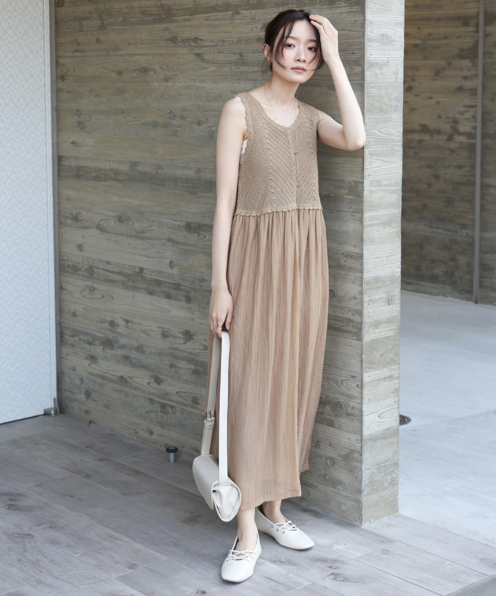 【S・M・Lサイズ展開】クロシェコンビキャミワンピース