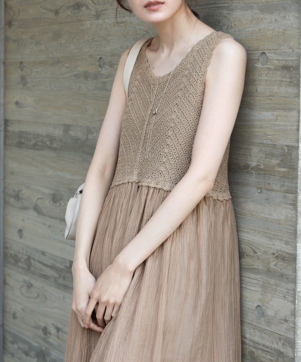 【S・M・Lサイズ展開】クロシェコンビキャミワンピース