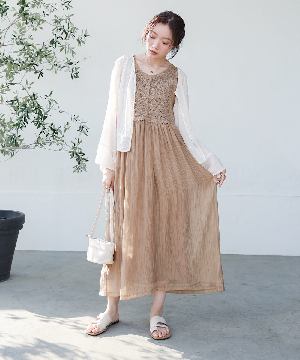 【S・M・Lサイズ展開】クロシェコンビキャミワンピース