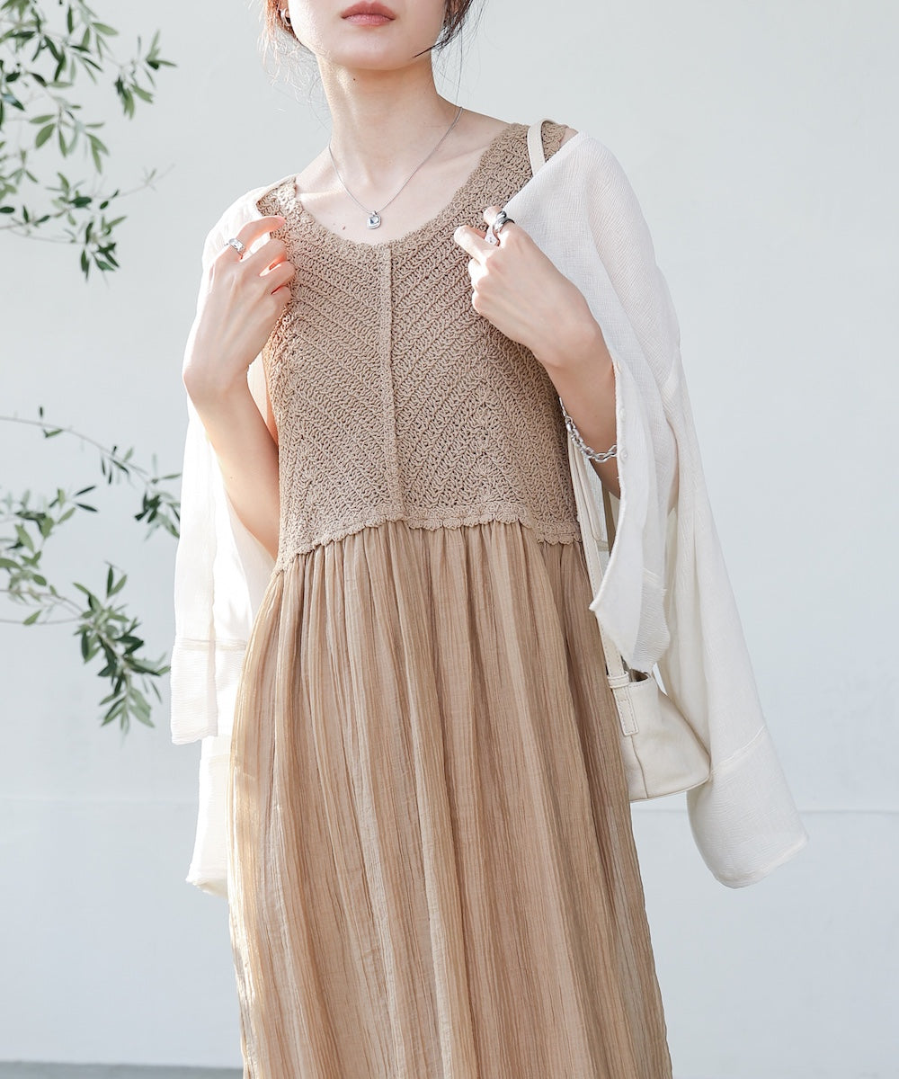 【S・M・Lサイズ展開】クロシェコンビキャミワンピース