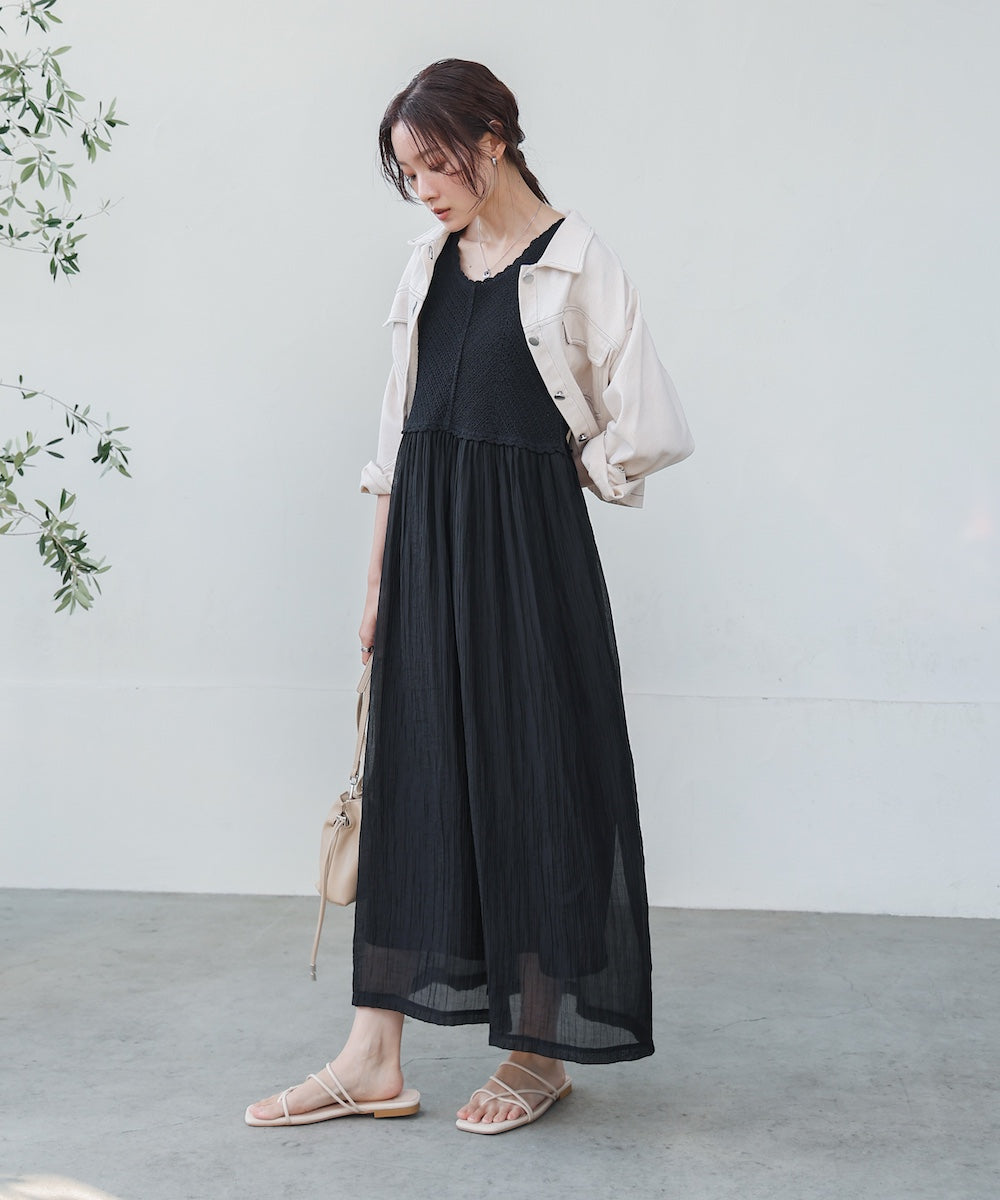 【S・M・Lサイズ展開】クロシェコンビキャミワンピース