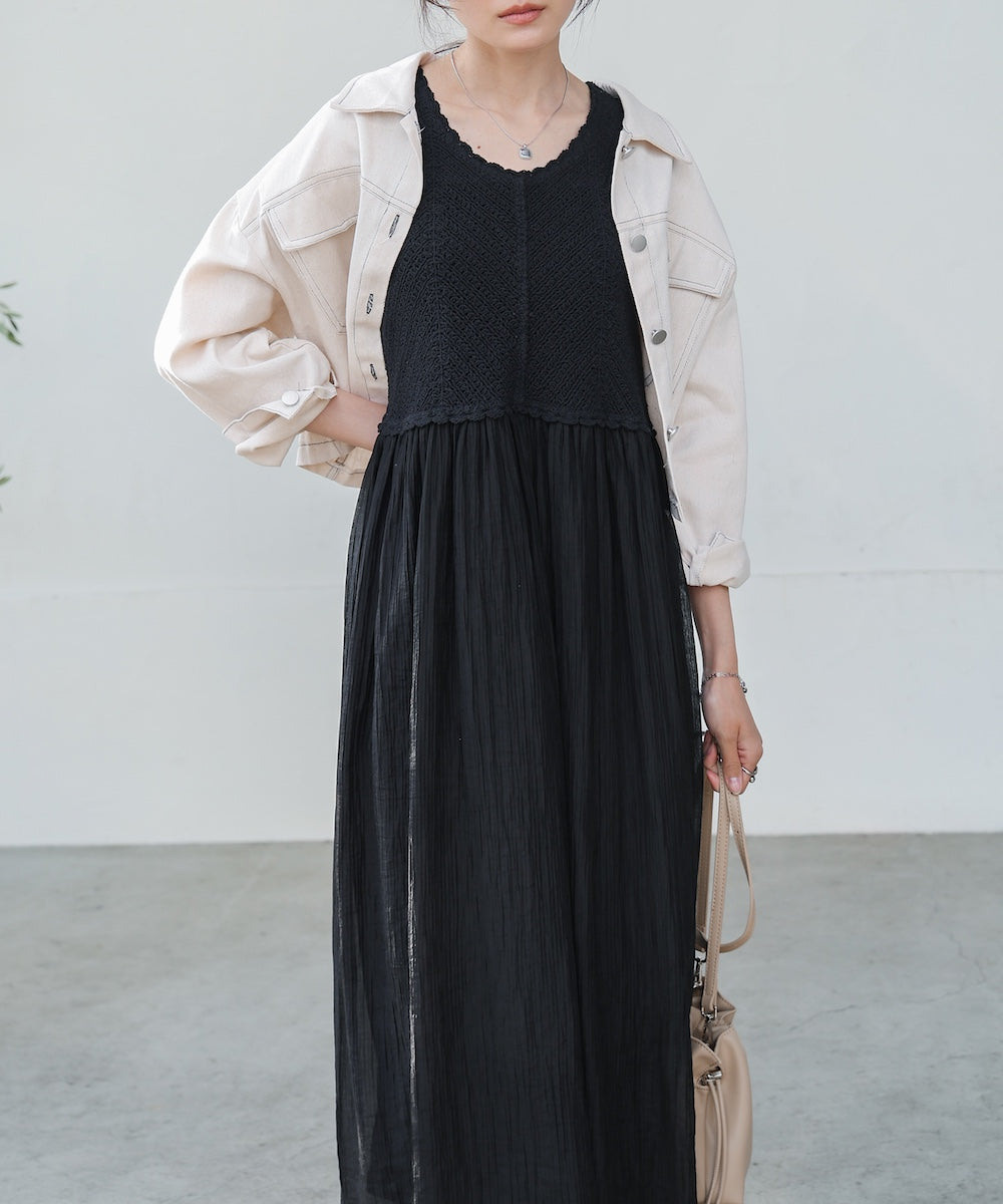 【S・M・Lサイズ展開】クロシェコンビキャミワンピース