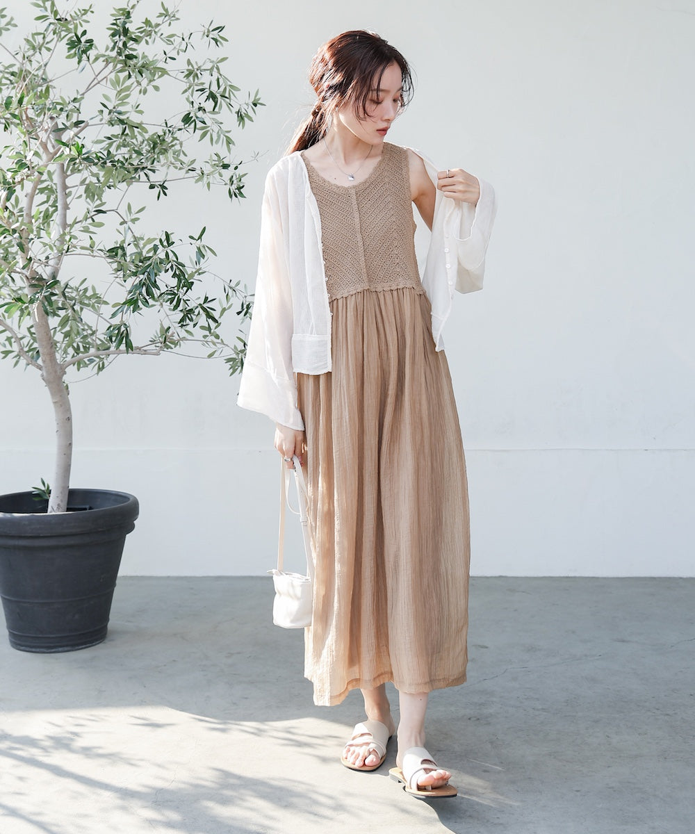 【S・M・Lサイズ展開】クロシェコンビキャミワンピース