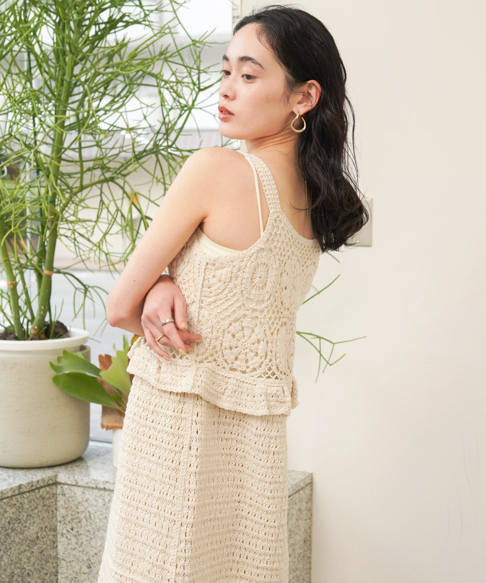 【S・Mサイズ展開】クロシェペプラムミックス編みワンピース